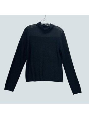 Ca Va De Soi Sheer Black Long Sleeve Top With Mock Neck Rayon Blend Womens L